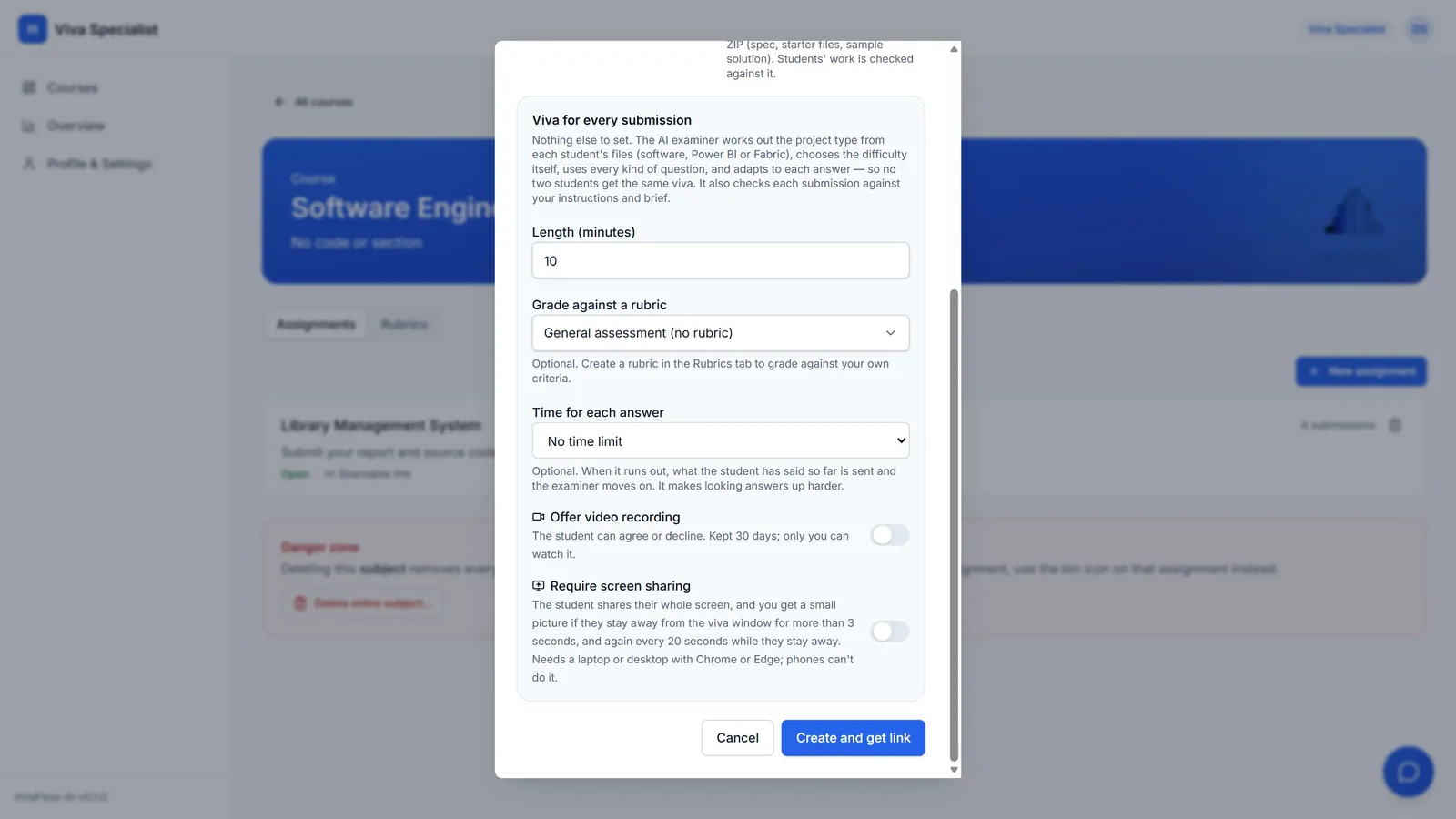 Screenshot of the app: Create an assignment